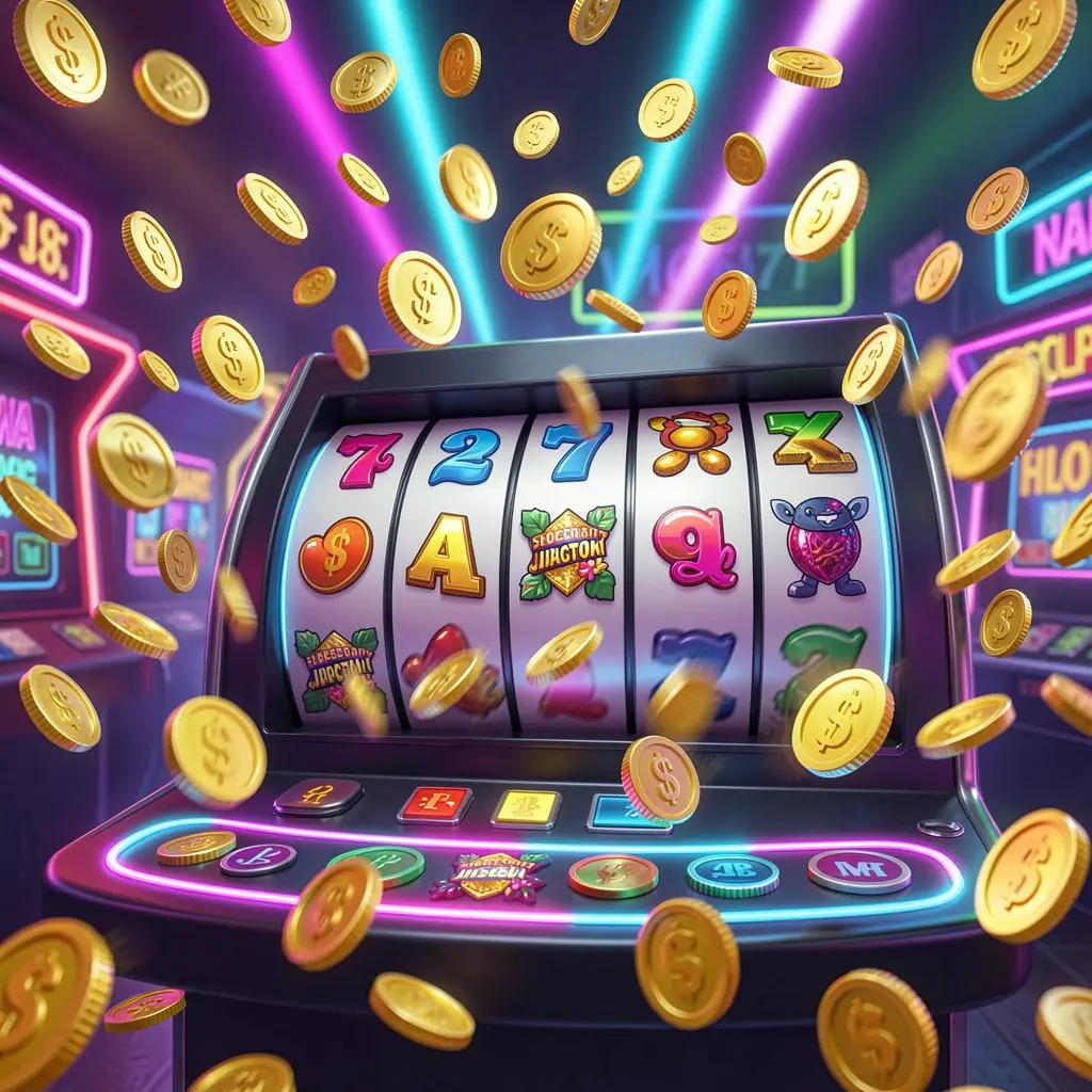 568JILI free spins casino image featuring slot machine reels spinning with golden coins flying everywhere, colorful neon lights, and an exciting jackpot atmosphere in a premium 3D illustration